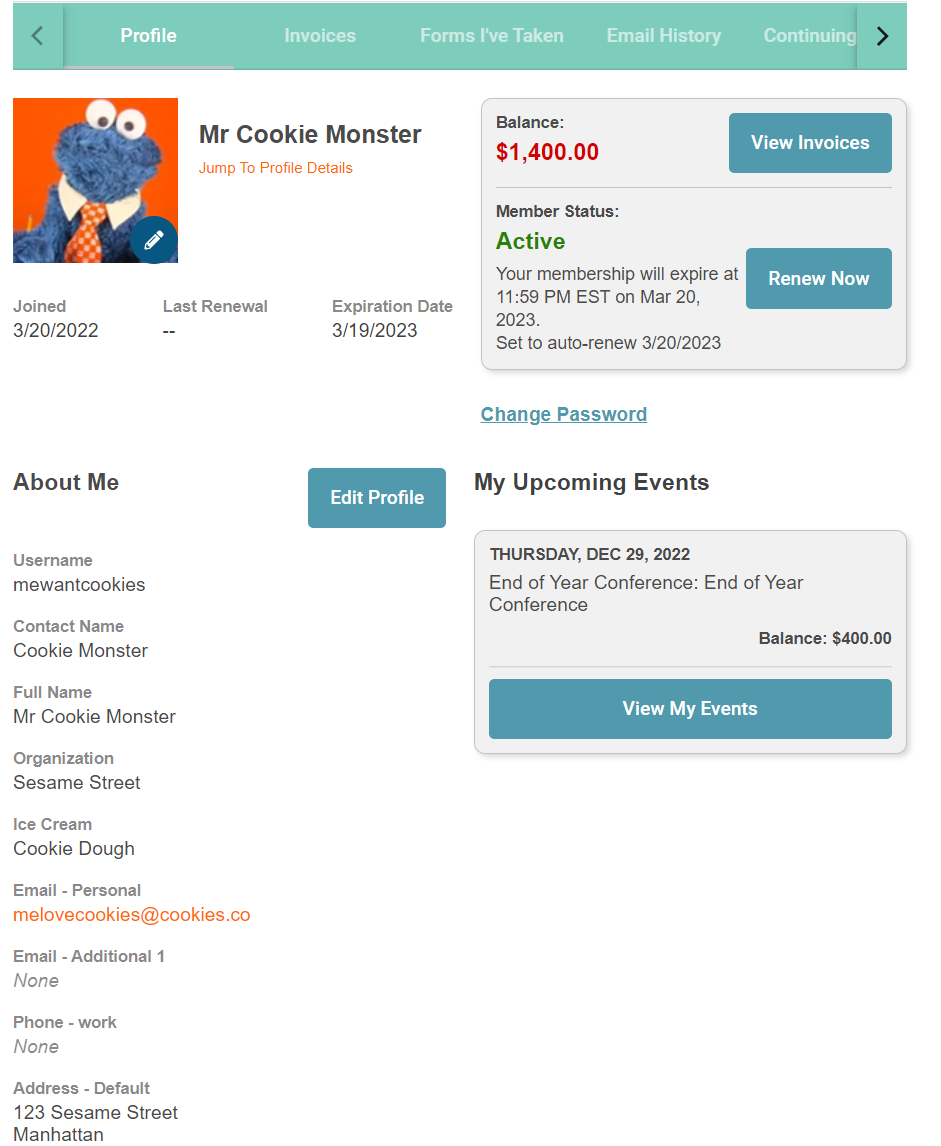 Example of updated Memberclicks profile. 