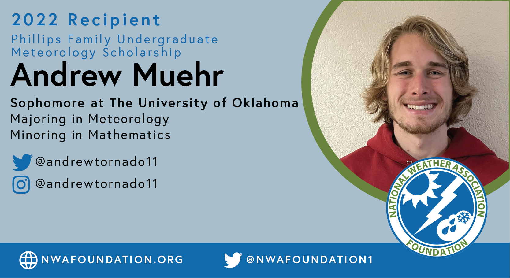 Andrew Muehr Sophomore at The University of Oklahoma Majoring in Meteorology Minoring in Mathematics