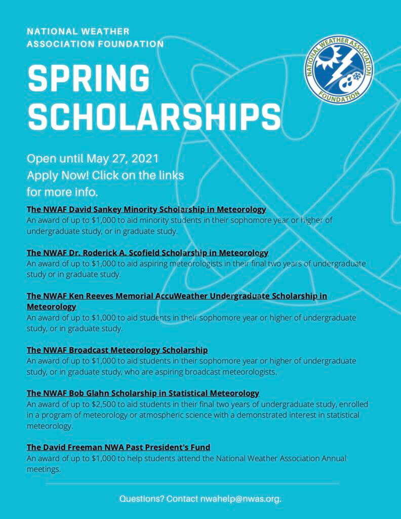 List of NWA Foundation Spring Scholarships with applications due May 27.