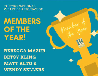 2021 National Weather Association Members of the Year: Rebecca Mazur, Betsy Kling, Matt Alto and Wendy Sellers
