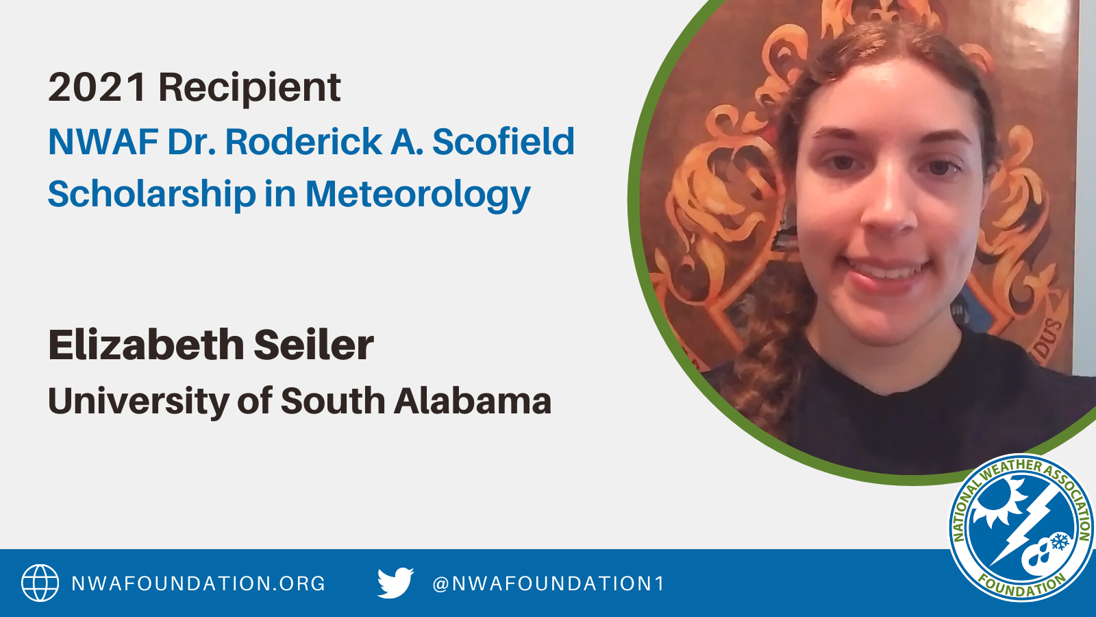 Elizabeth Seiler NWAF Dr. Roderick A. Scofield Scholarship in Meteorology Winner